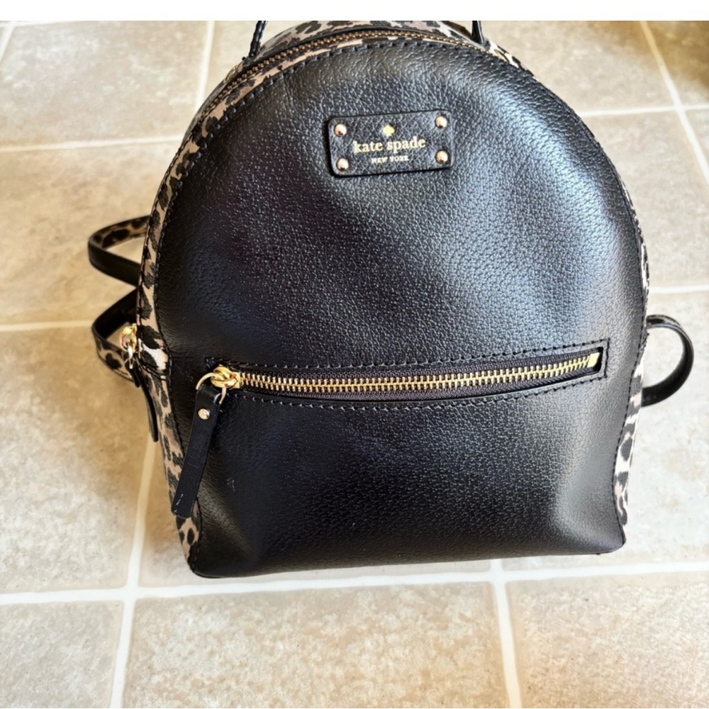 Kate Spade Black and Leopard Print Backpack - Picture 5 of 7
